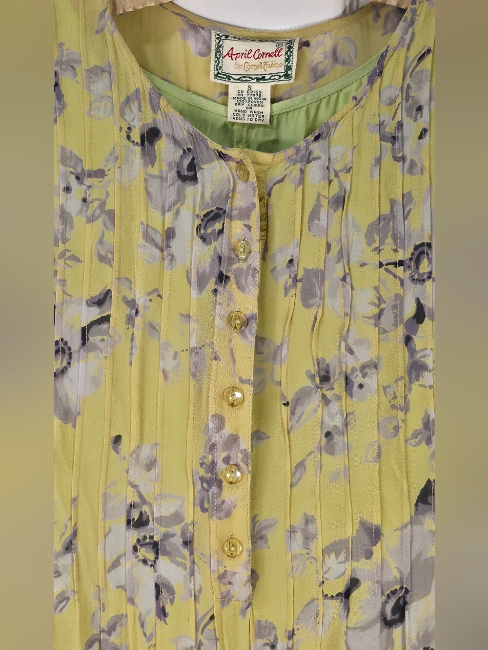 April Cornell 90s Sheer Yellow Floral Maxi Dress Set S Cotton & Rayon Cottagecor - Picture 5 of 9